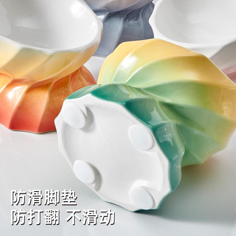 Hocc Candy Porcelain Pet Blow 马卡龙色糖果渐变陶瓷宠物斜口碗饭碗