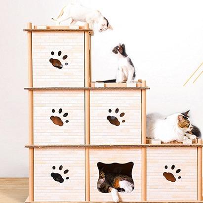 Pet Furniture Corrugated Cat Ladder Cat Tree Scratcher Ladder  阶梯猫爬架猫别墅