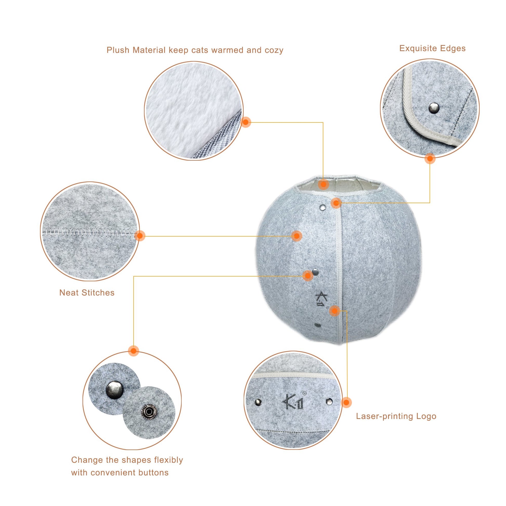 K.1 D.Ball Cat Bed Fun Nest Foldable Transformable Washable Scratch Resistant Cat Cave龙珠