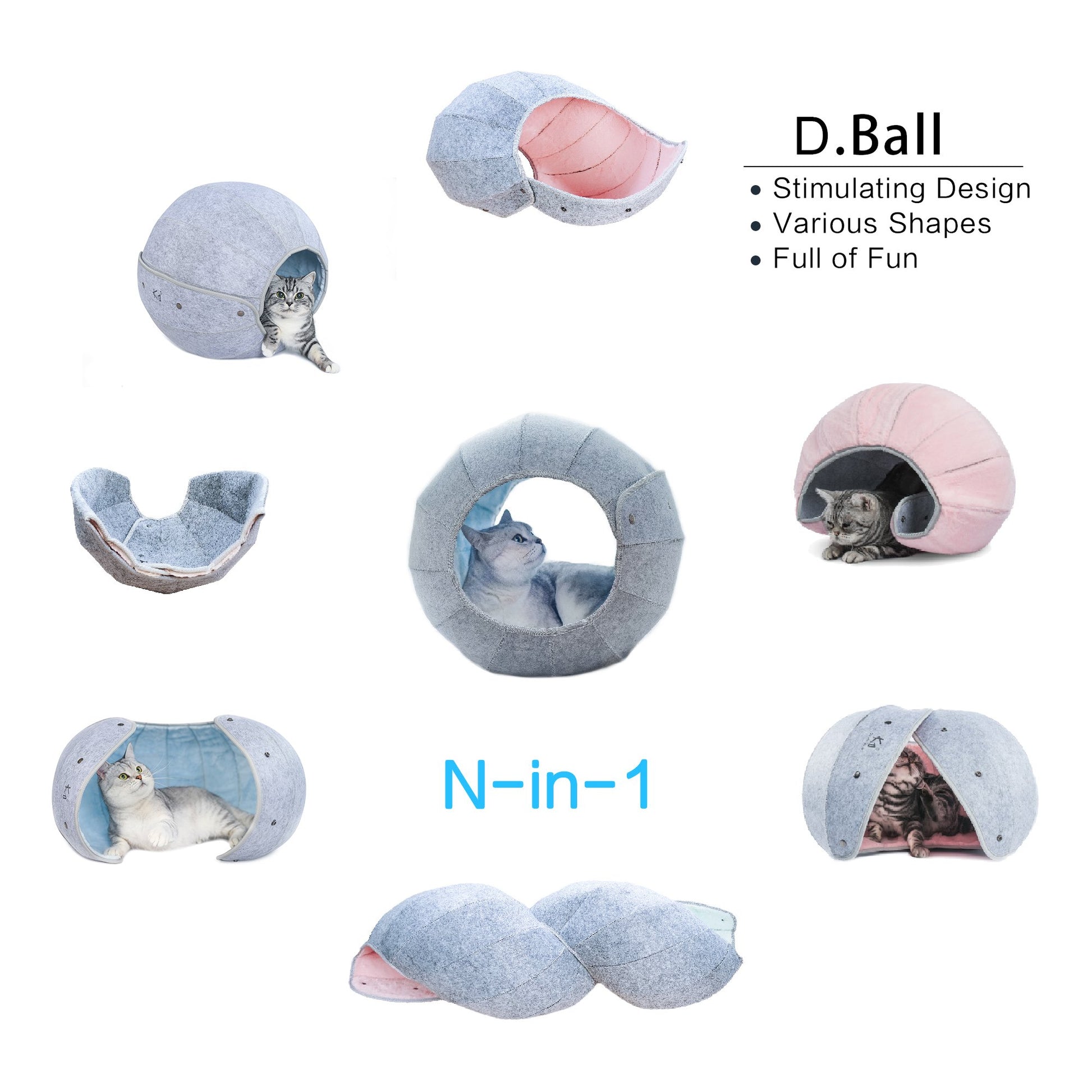 K.1 D.Ball Cat Bed Fun Nest Foldable Transformable Washable Scratch Resistant Cat Cave龙珠