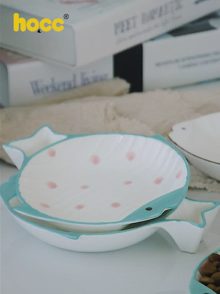 彩绘海洋鱼陶瓷宠物碗