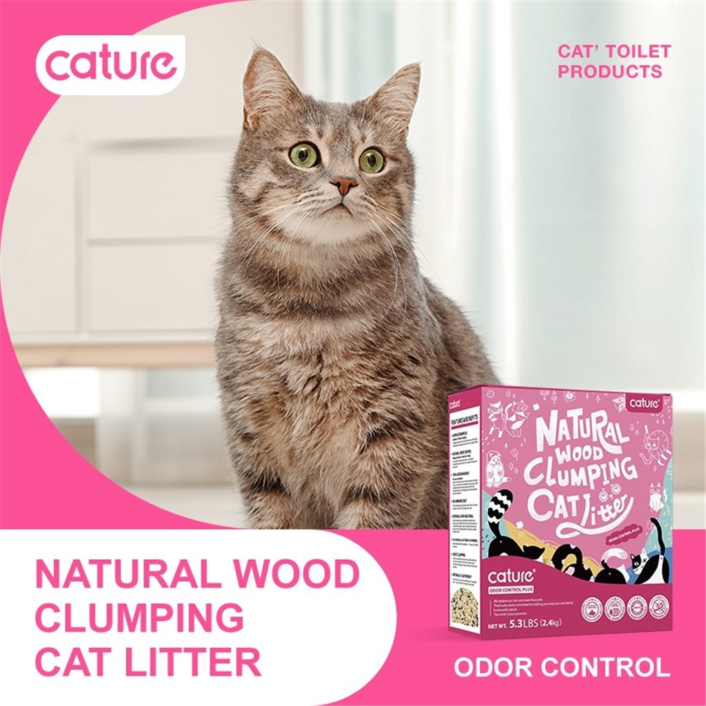 Cature Natural Wood Clumping Cat Litter | Pasir Kucing Terbaik | Carbon Odour Control Plus Cat Litter - 6L(2.4kg)/20L(8kg)猫殿下原木砂子活性炭款